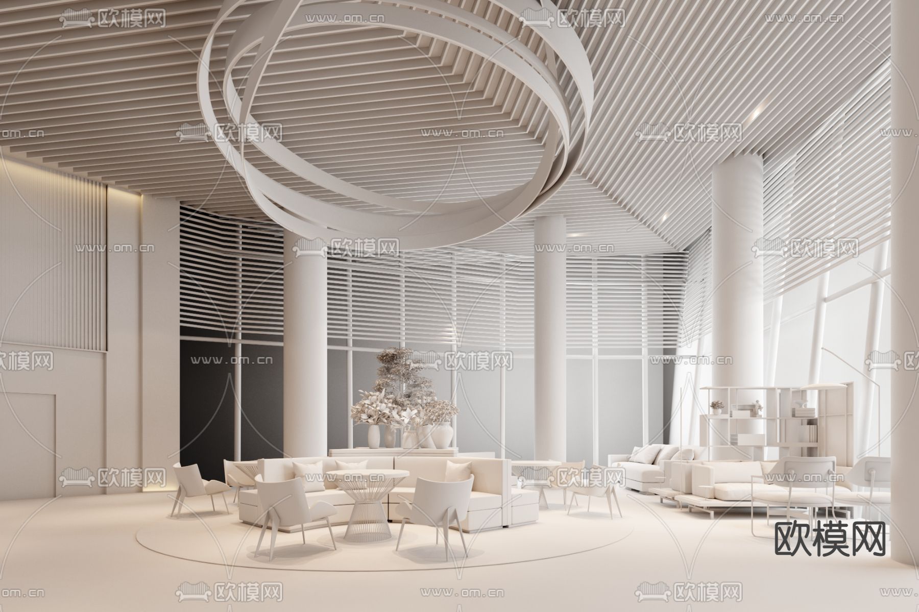 徐绮设计 万科创想中心B座办公楼大堂3d模型下载（渲染图2）