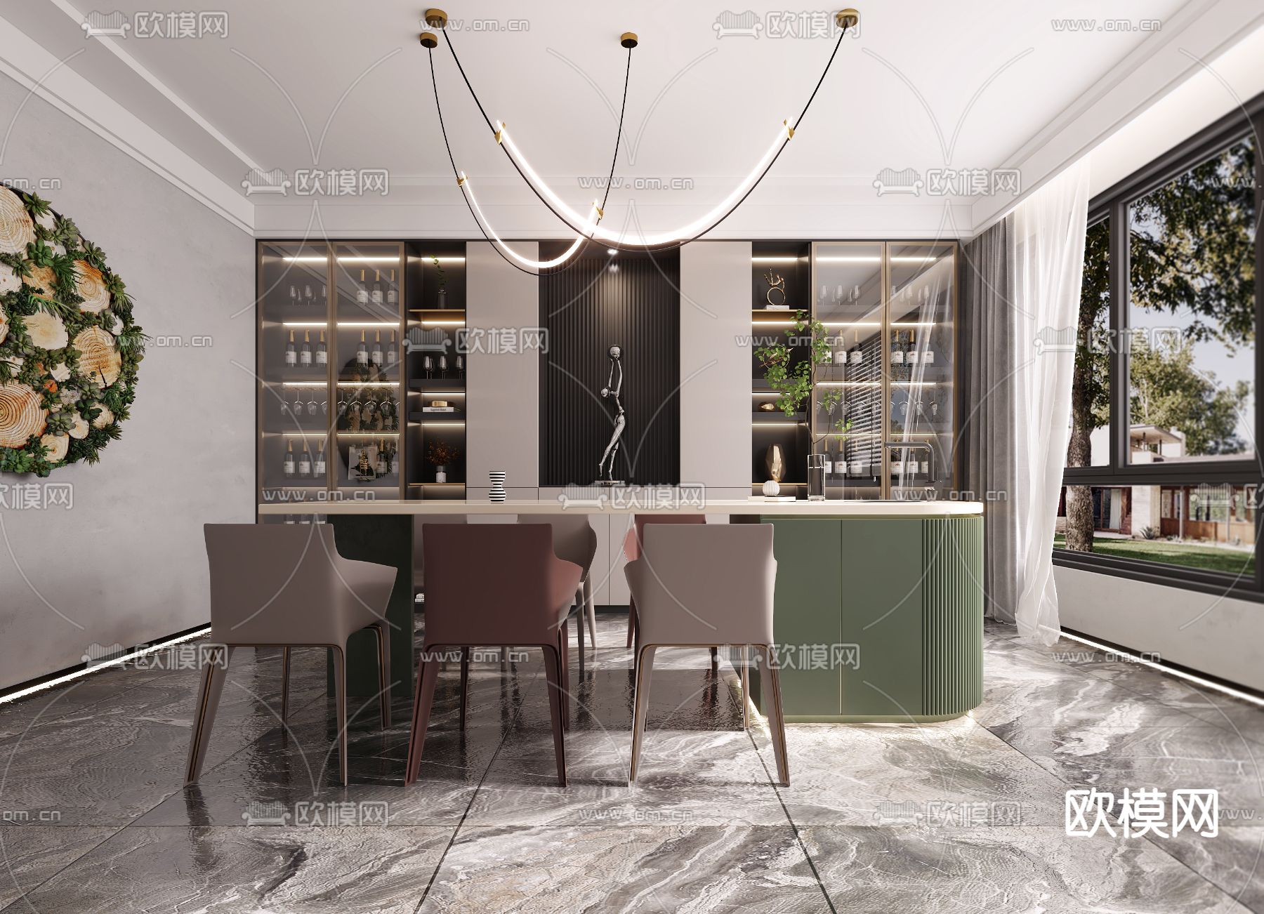 现代中岛吧台3d模型下载（渲染图4）