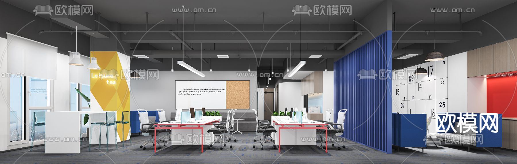 现代开敞办公区3d模型