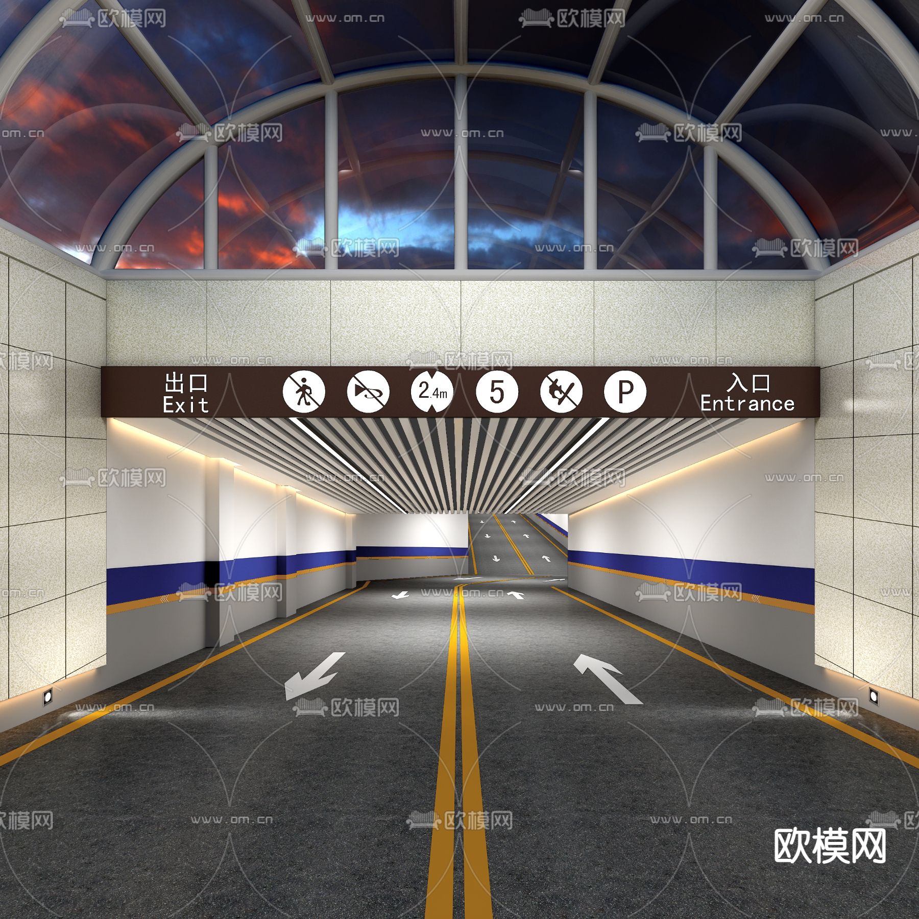 现代地下停车场入口3d模型