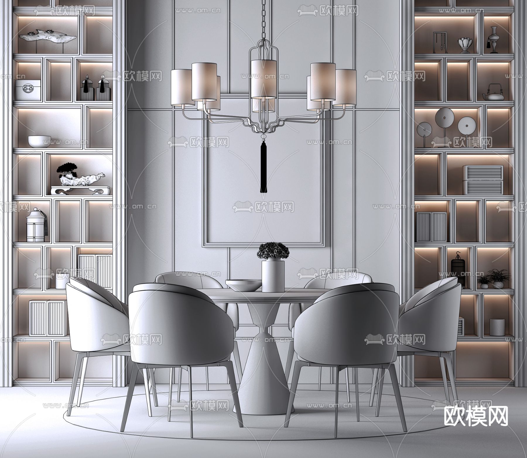 新中式圆形餐桌椅3d模型