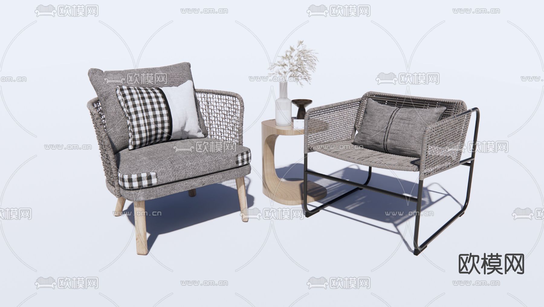 现代藤编户外休闲椅su模型下载（渲染图1）