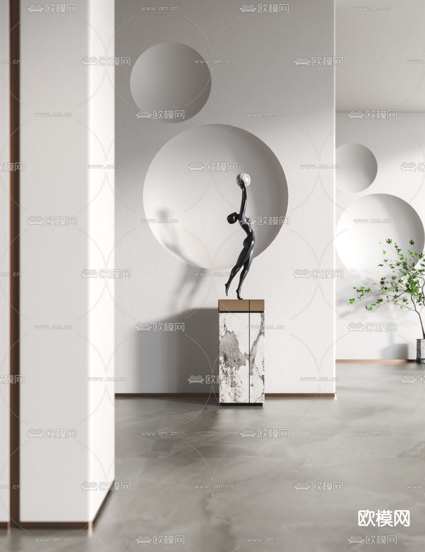 现代抽象人物雕塑3d模型下载