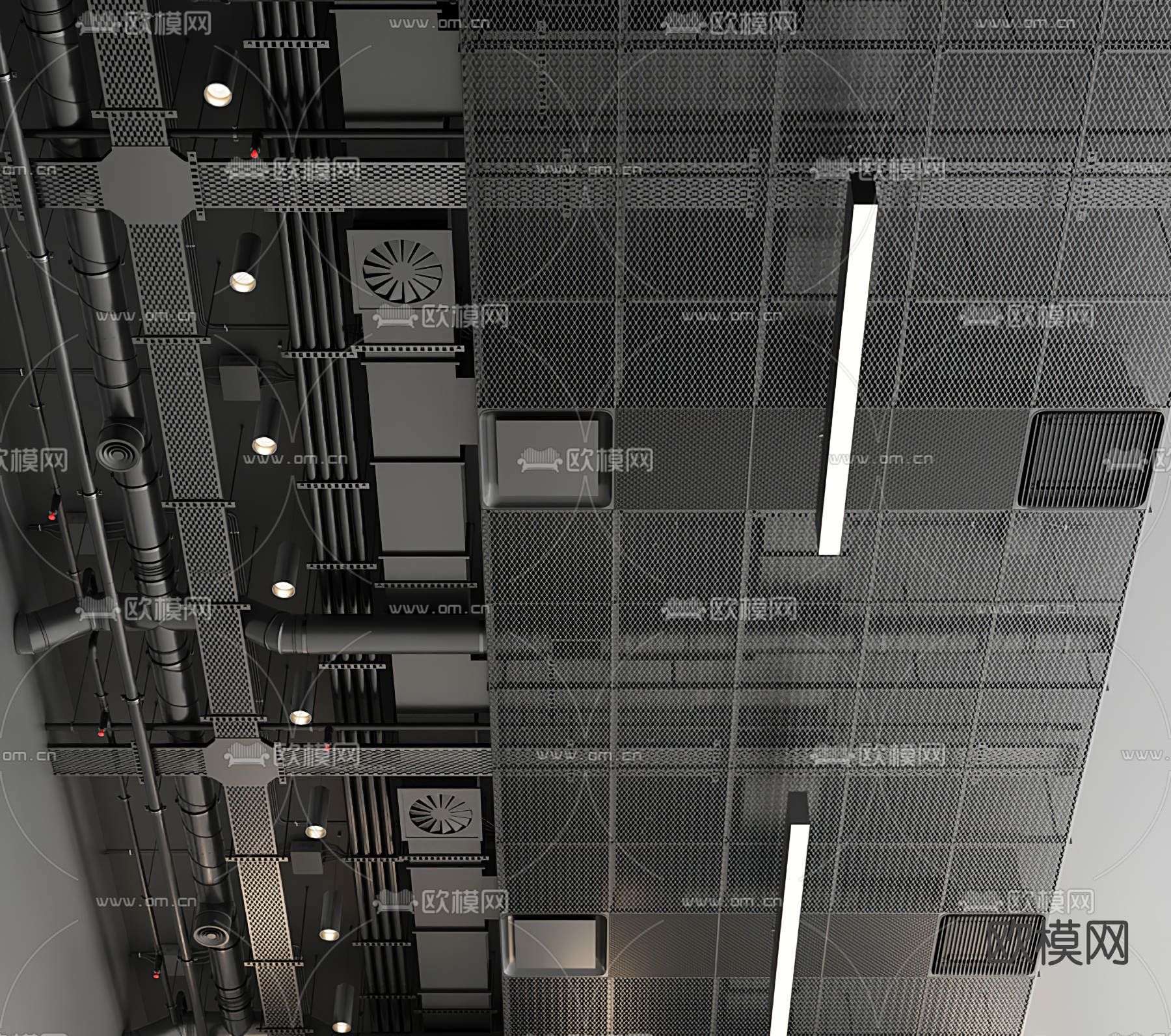 工业风吊顶裸顶管道3d模型