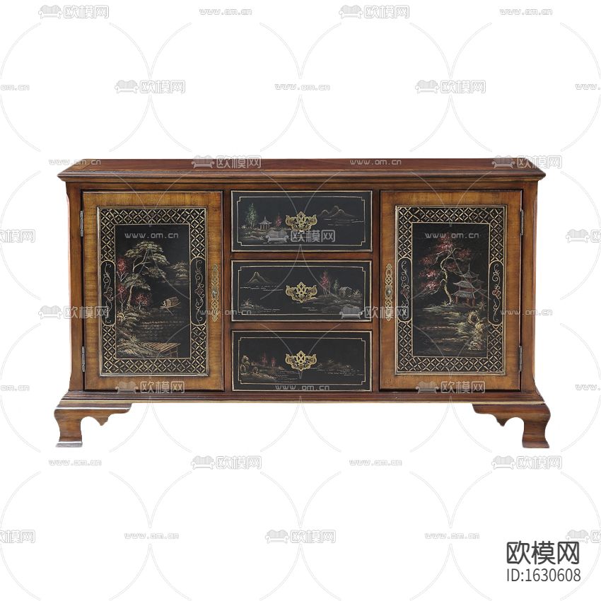 欧式古典彩绘印花实木边柜下载