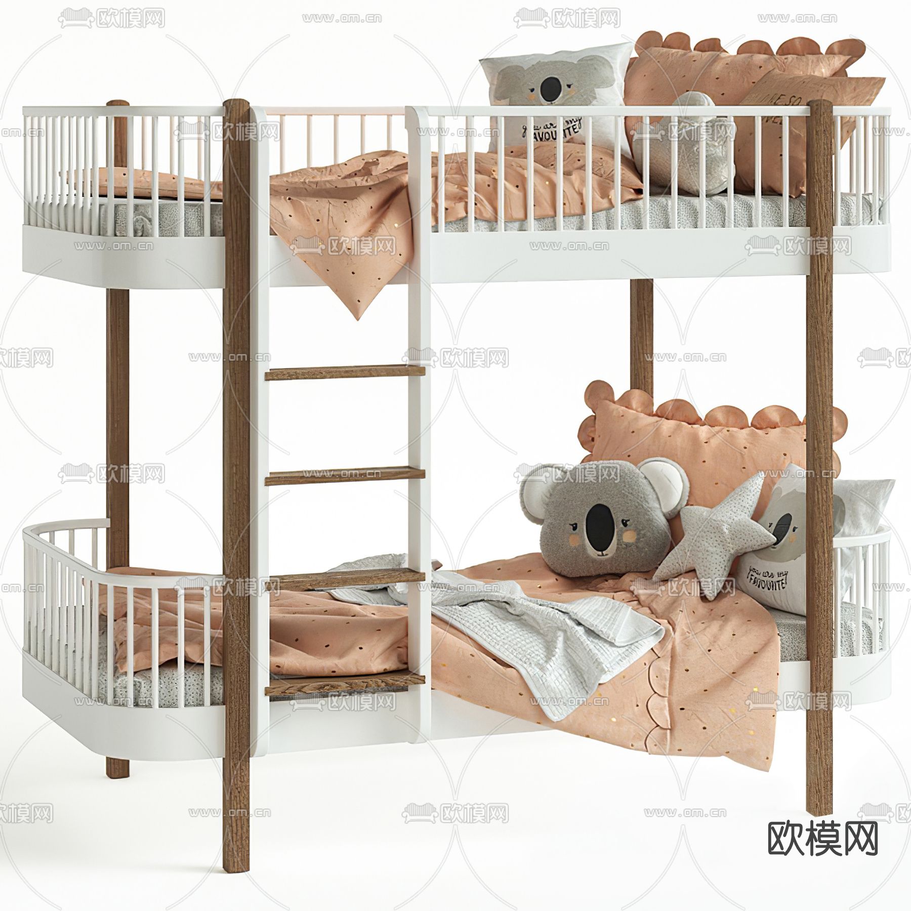 现代上下铺儿童床3d模型下载