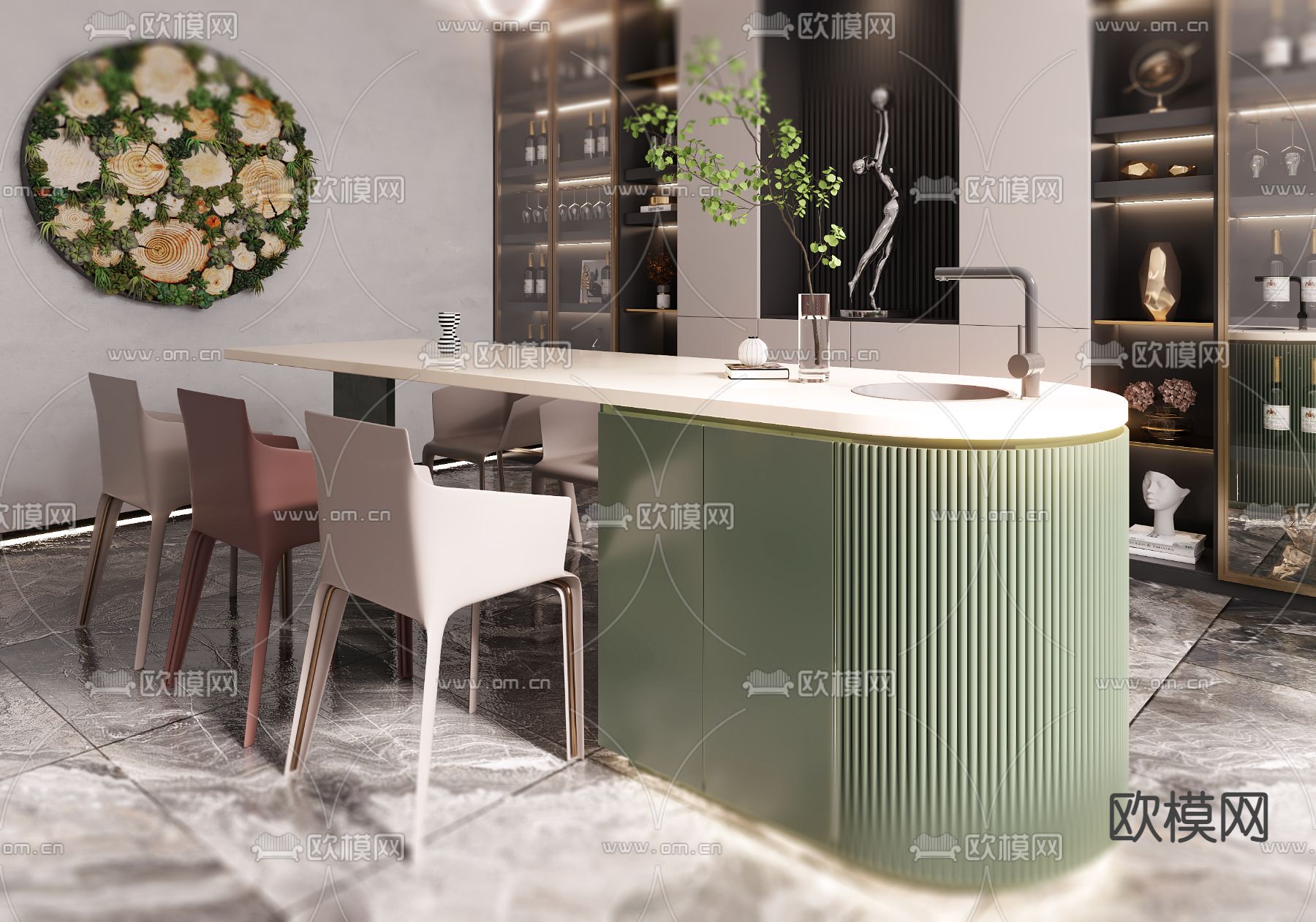 现代中岛吧台3d模型下载（渲染图2）