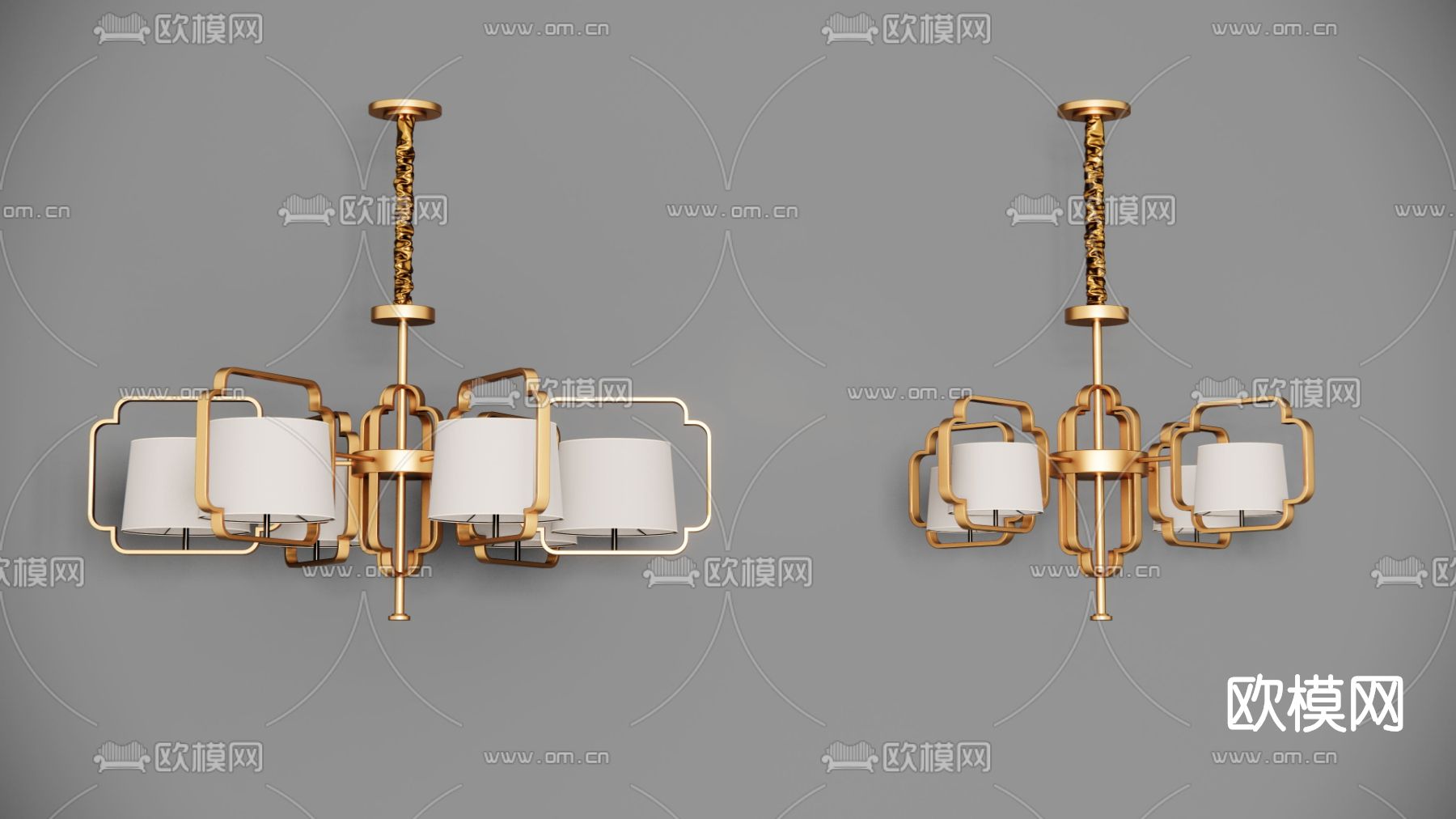 新中式轻奢多头吊灯su模型下载（渲染图1）