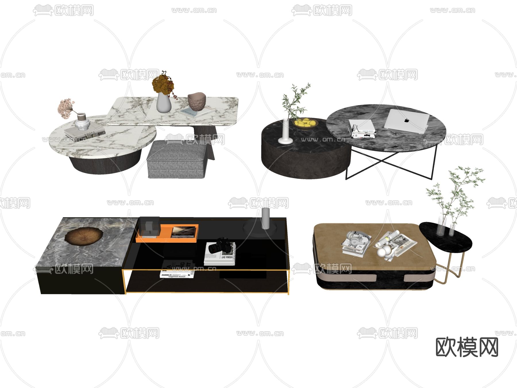 现代轻奢茶几边几su模型下载（渲染图2）
