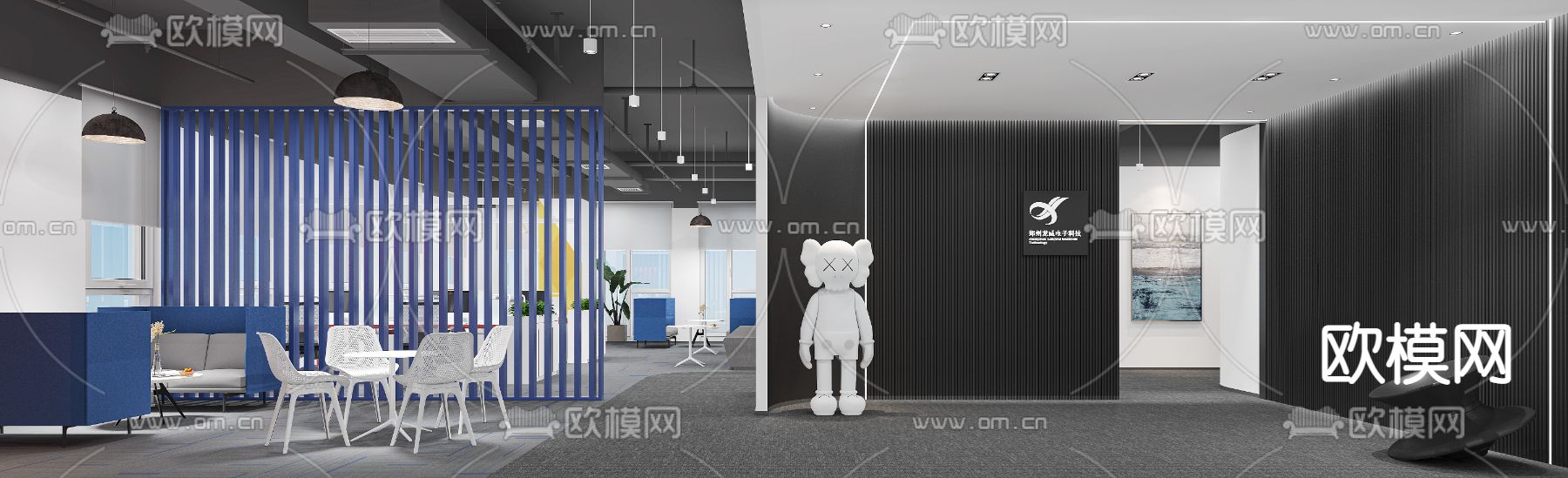 现代开敞办公区3d模型