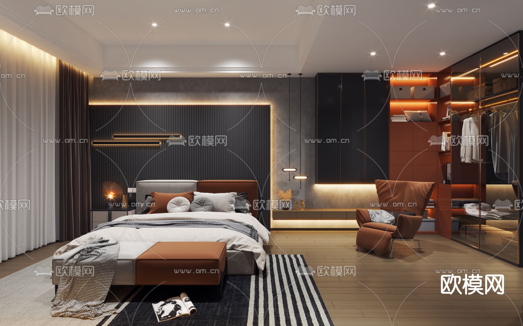 后现代轻奢卧室3d模型