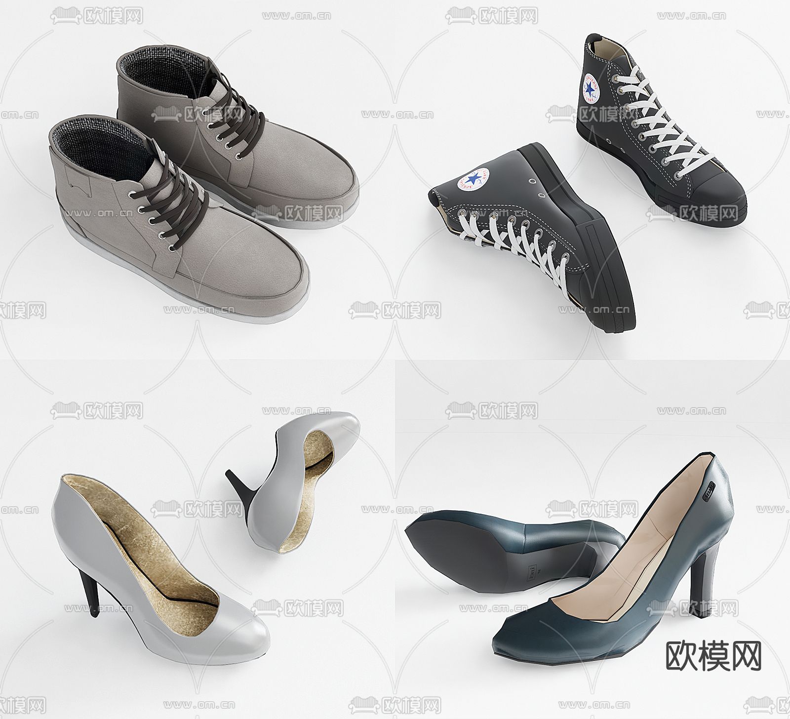 现代鞋子皮鞋高跟鞋su模型下载（渲染图1）