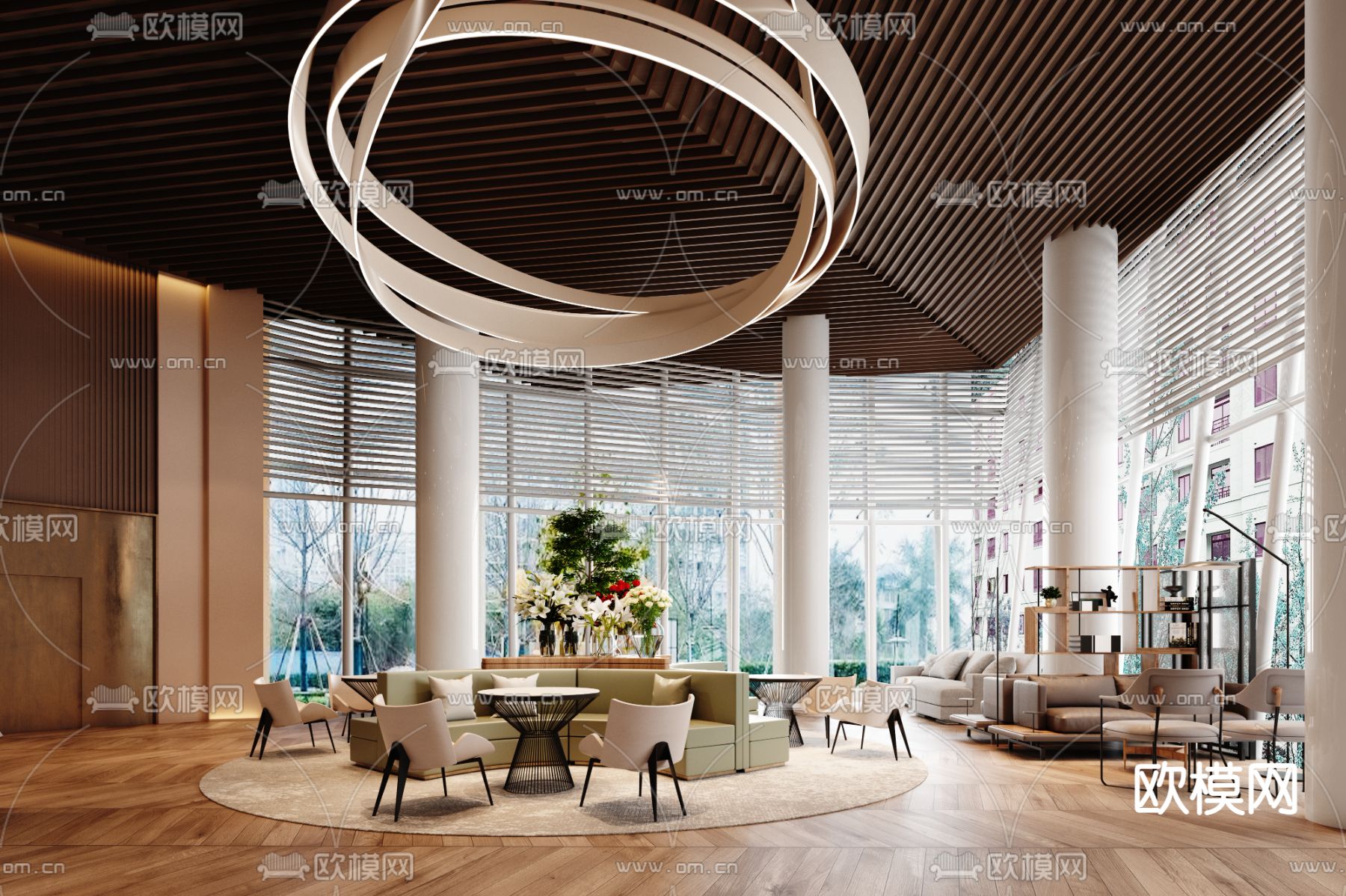 徐绮设计 万科创想中心B座办公楼大堂3d模型下载（渲染图1）