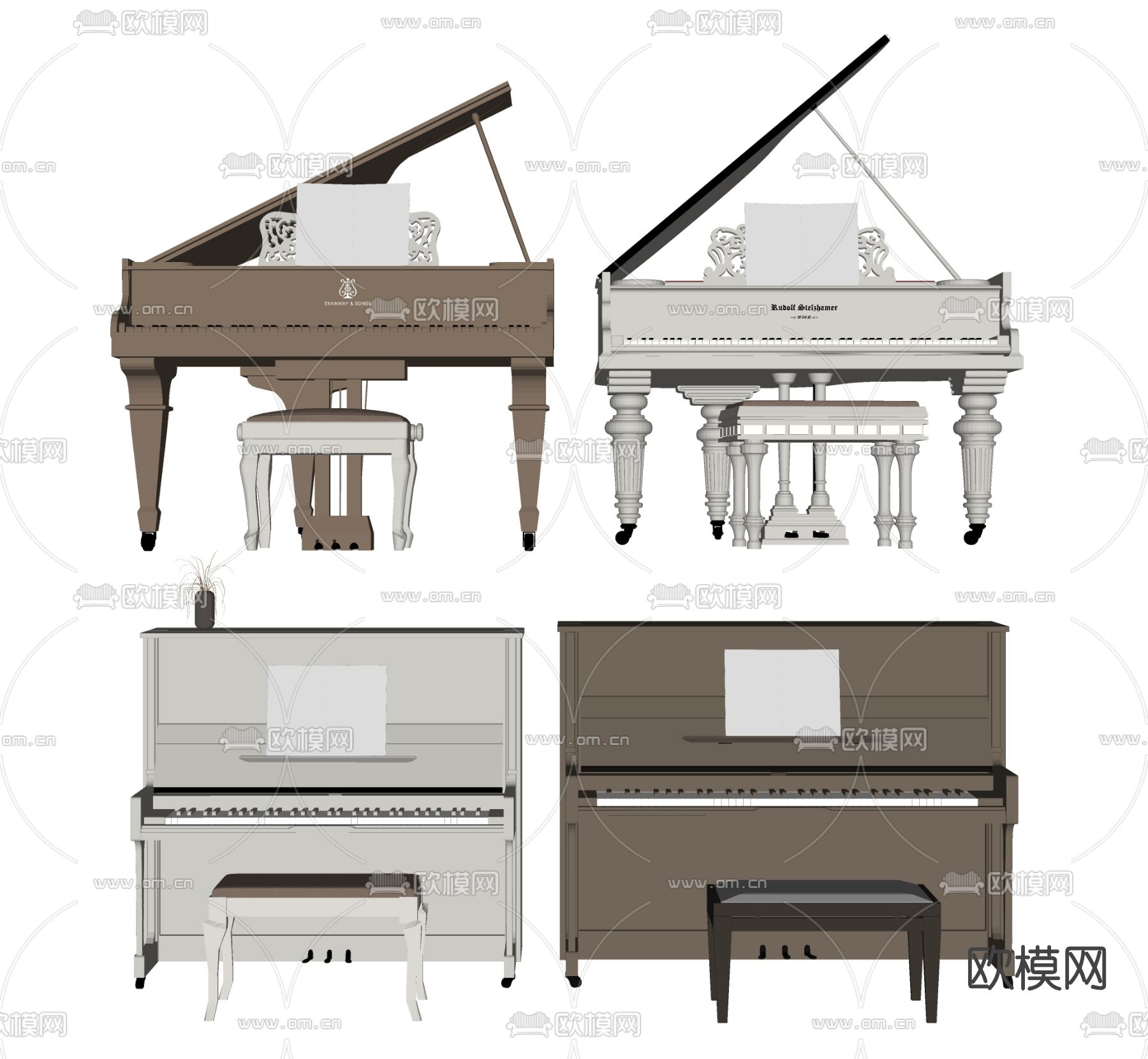 简欧钢琴su模型下载