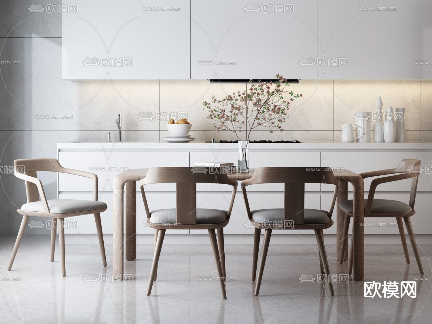 北欧实木餐桌椅3d模型下载