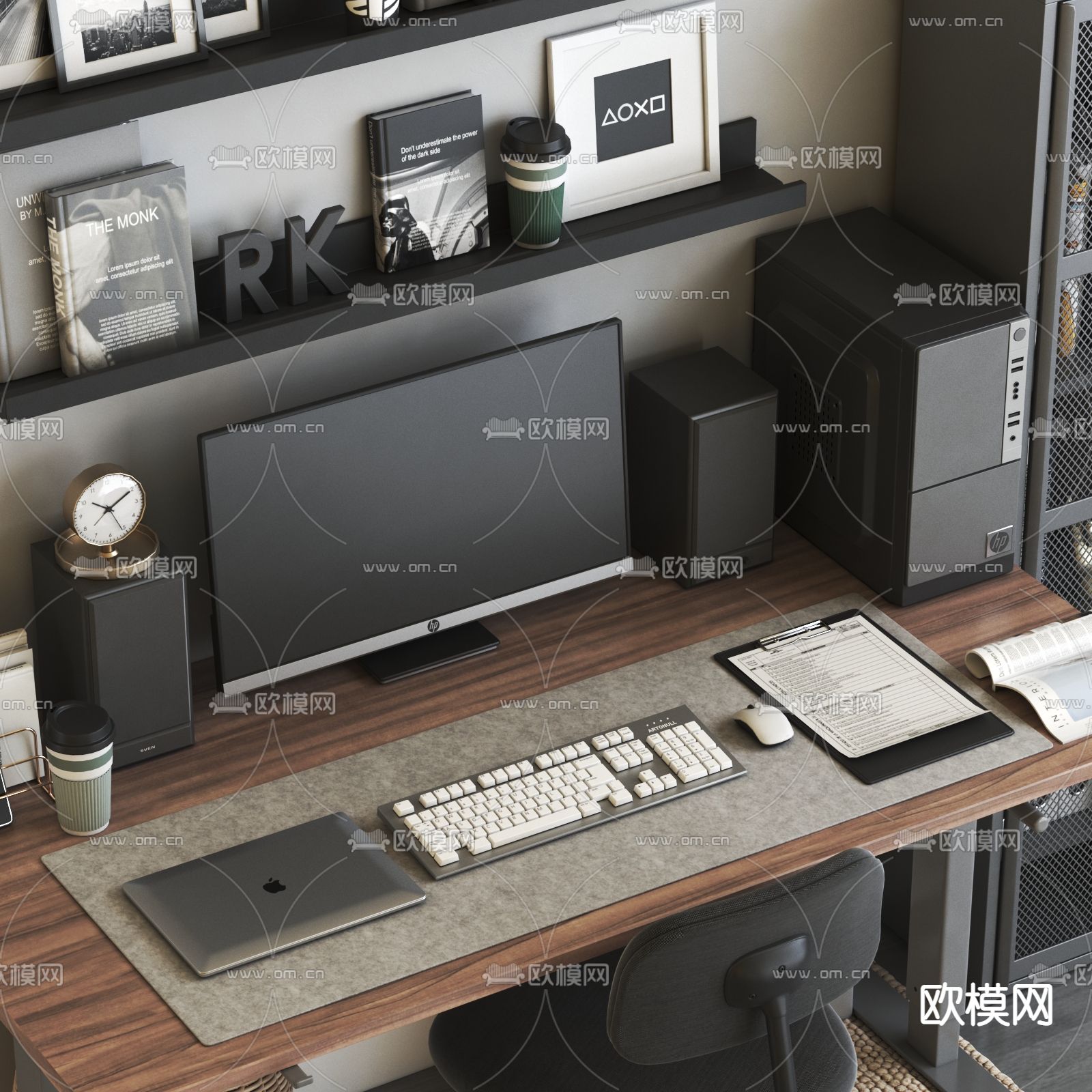 工业风电脑书桌椅3d模型下载（渲染图5）