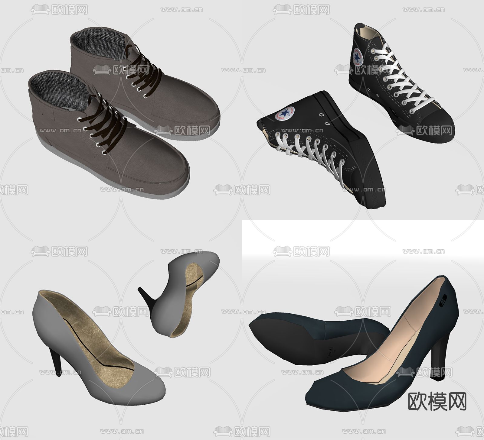 现代鞋子皮鞋高跟鞋su模型下载（渲染图2）
