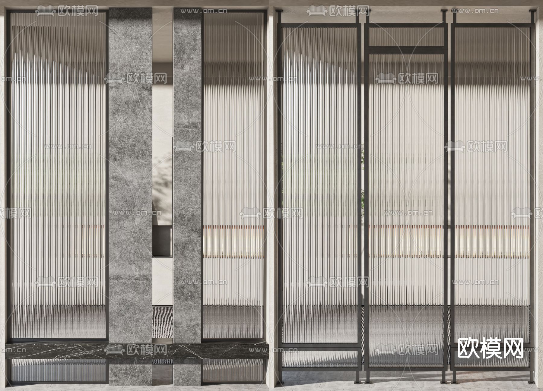 现代玻璃屏风隔断3d模型下载（渲染图1）