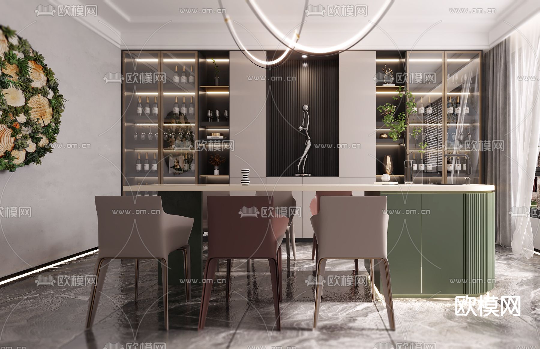 现代中岛吧台3d模型下载（渲染图3）