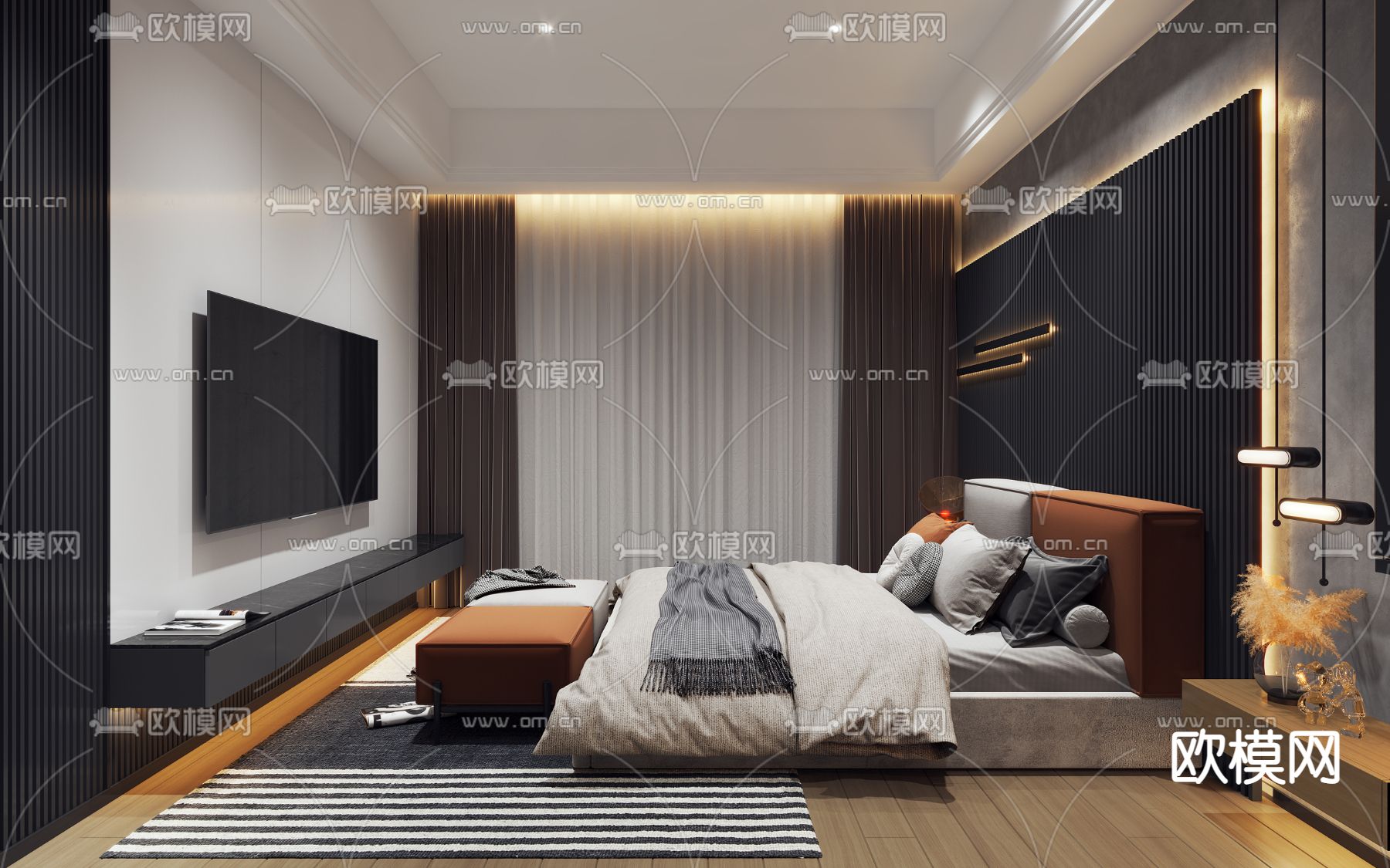 后现代轻奢卧室3d模型