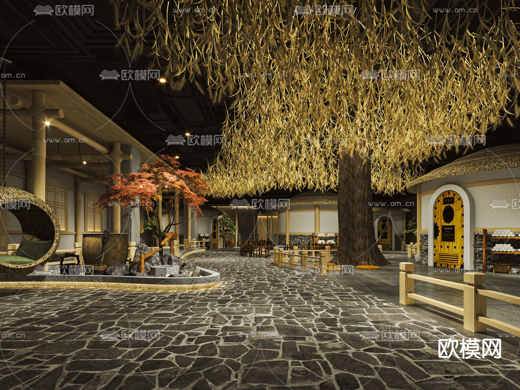 自然风汤泉洗浴店3d模型