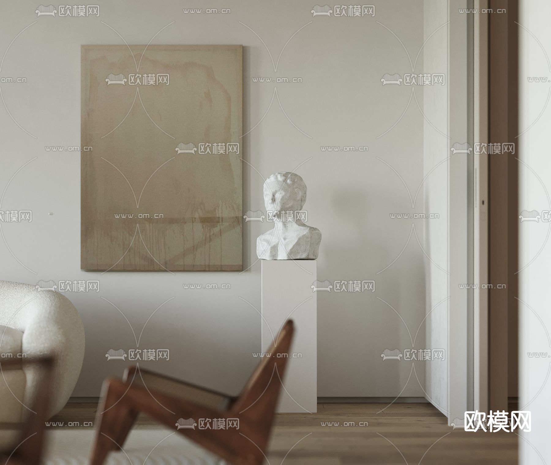 侘寂风艺术雕塑装饰画3d模型下载