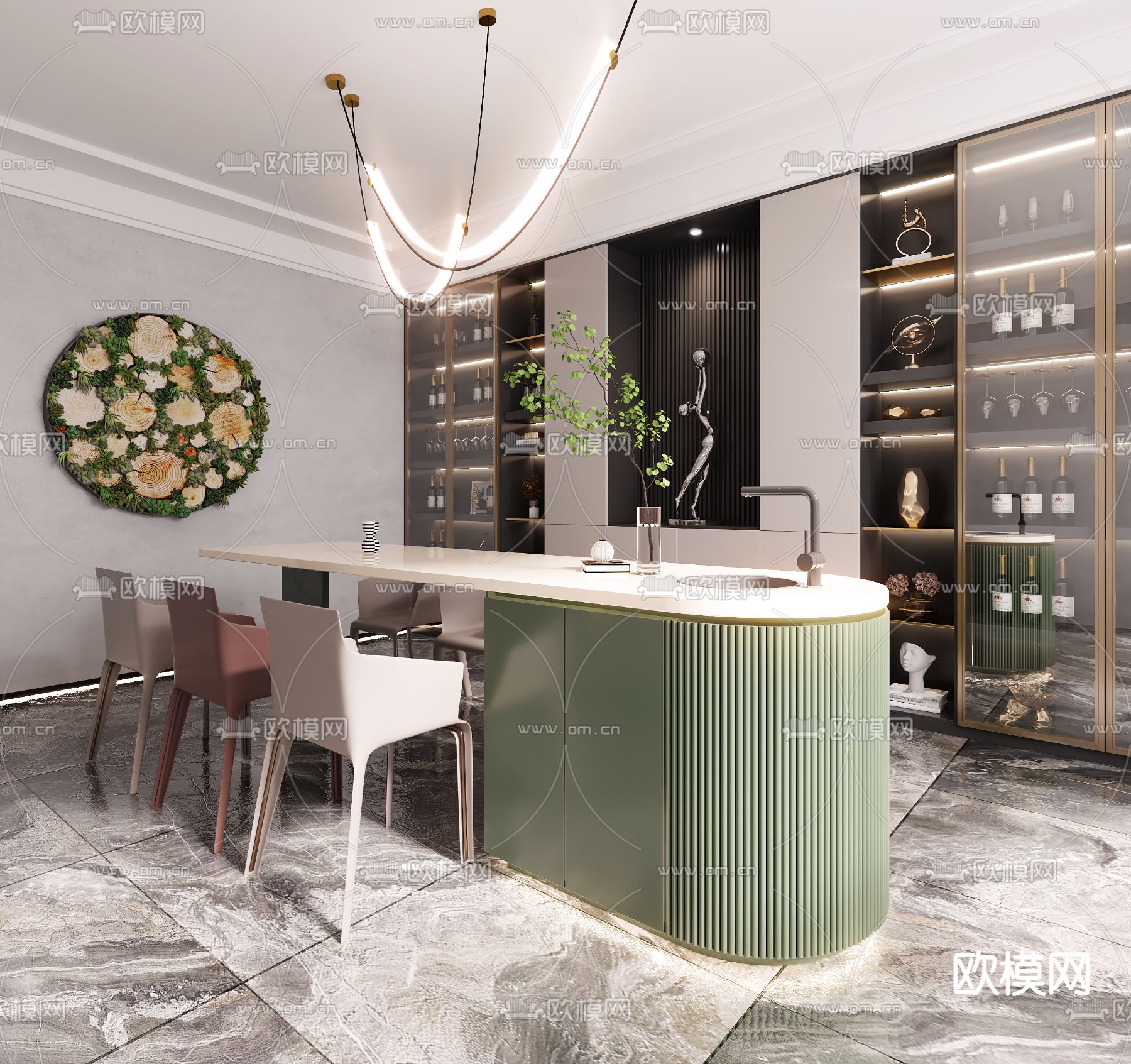 现代中岛吧台3d模型下载（渲染图1）