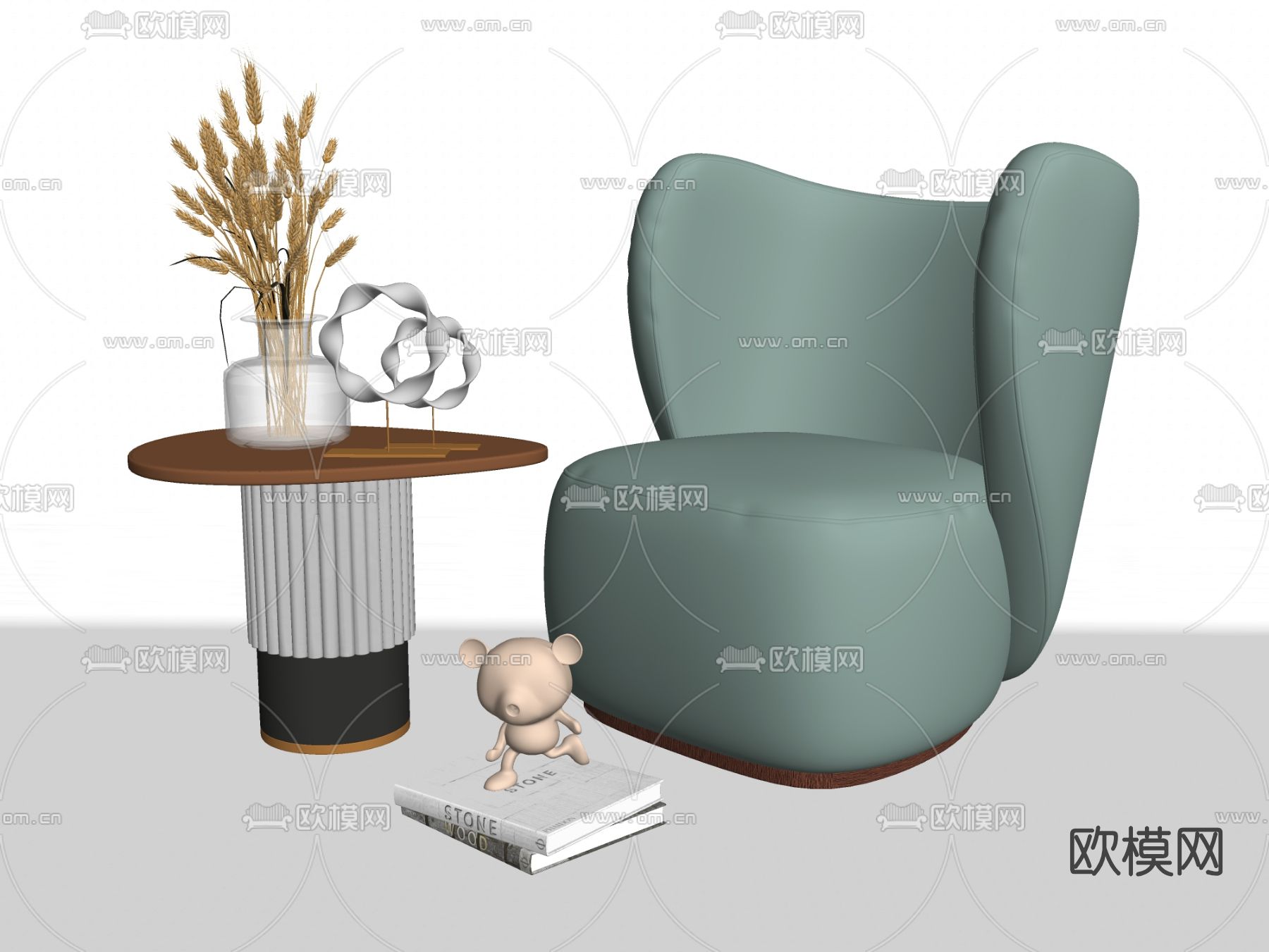 现代布艺休闲沙发su模型下载（渲染图2）