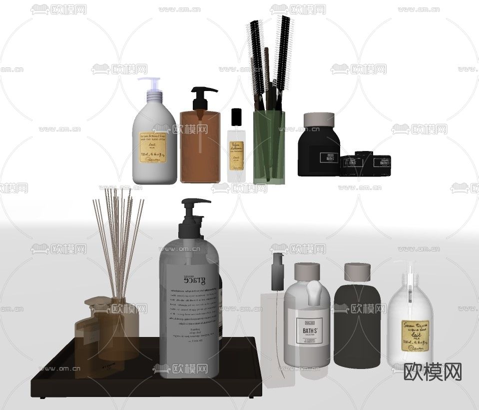 现代化妆品香薰洗浴用品su模型