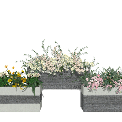  现代花箱花池盆栽su模型 