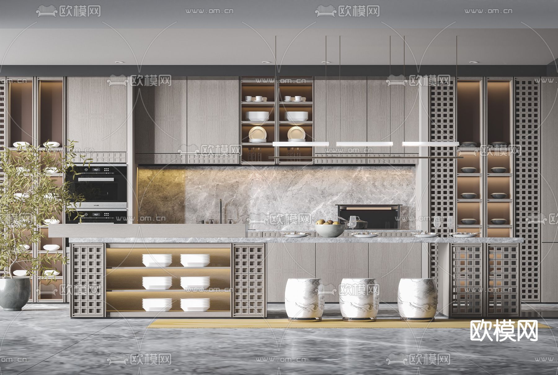 新中式厨房橱柜3d模型