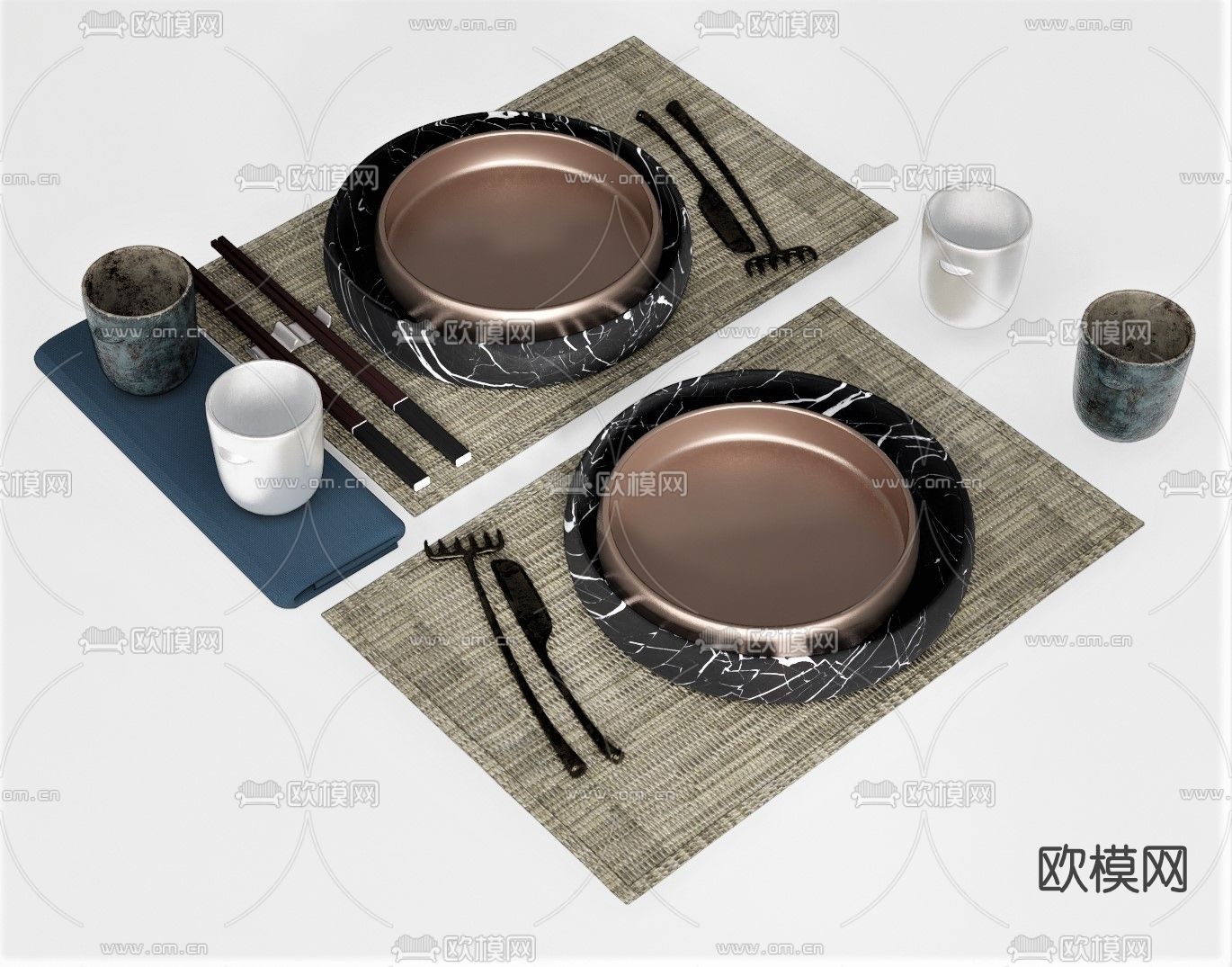 现代杯碟餐具su模型下载（渲染图1）