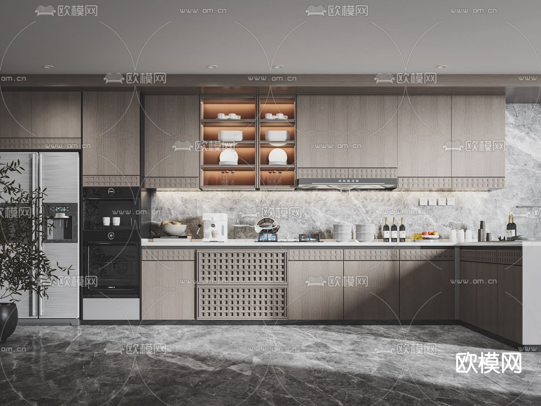 新中式厨房橱柜3d模型下载