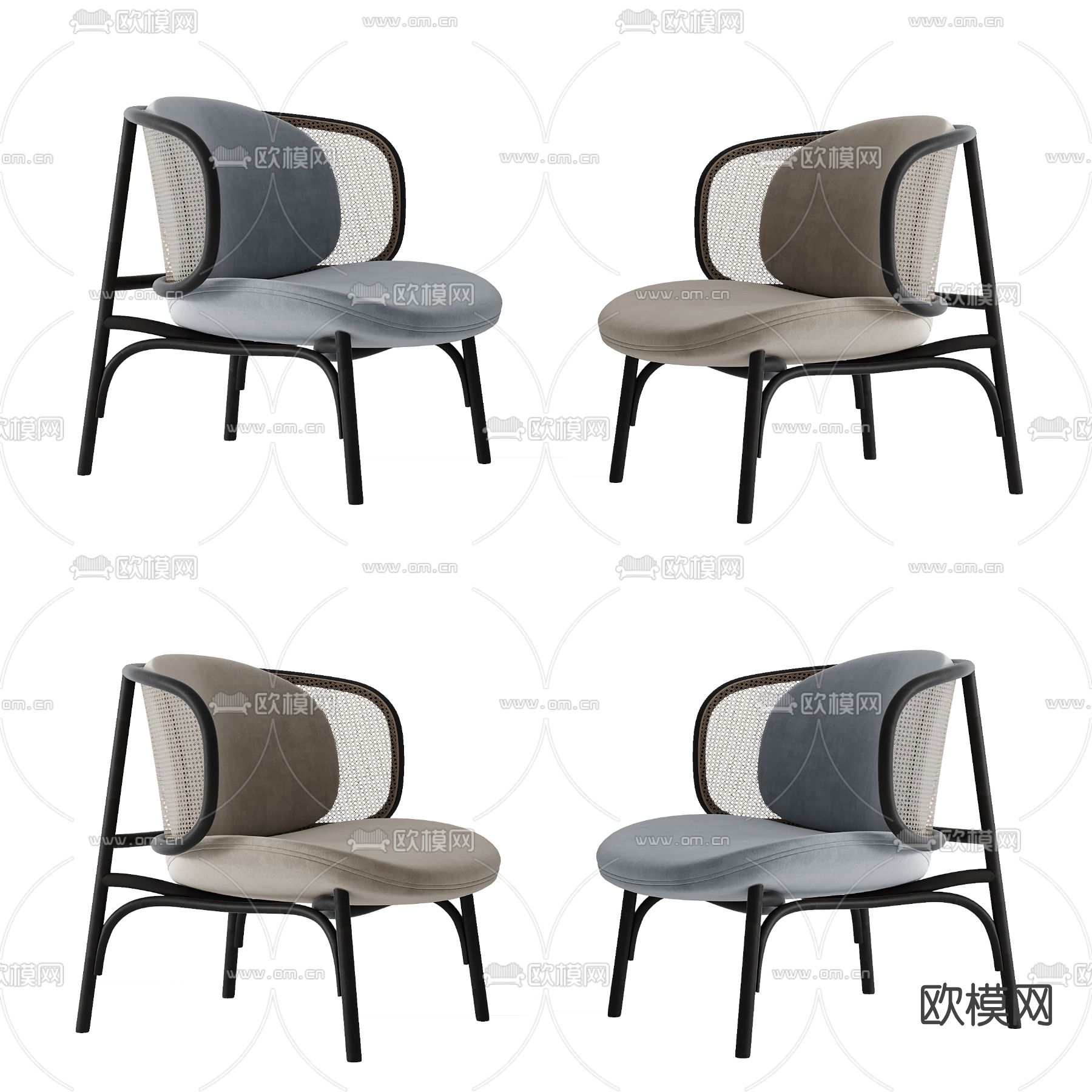 新中式布艺休闲椅3d模型