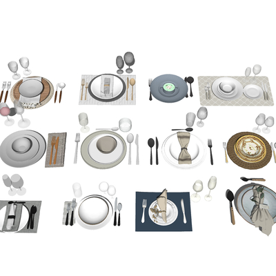  现代饭碗刀叉酒杯su模型 