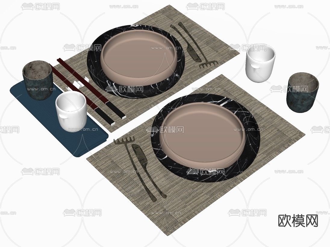 现代杯碟餐具su模型下载（渲染图2）