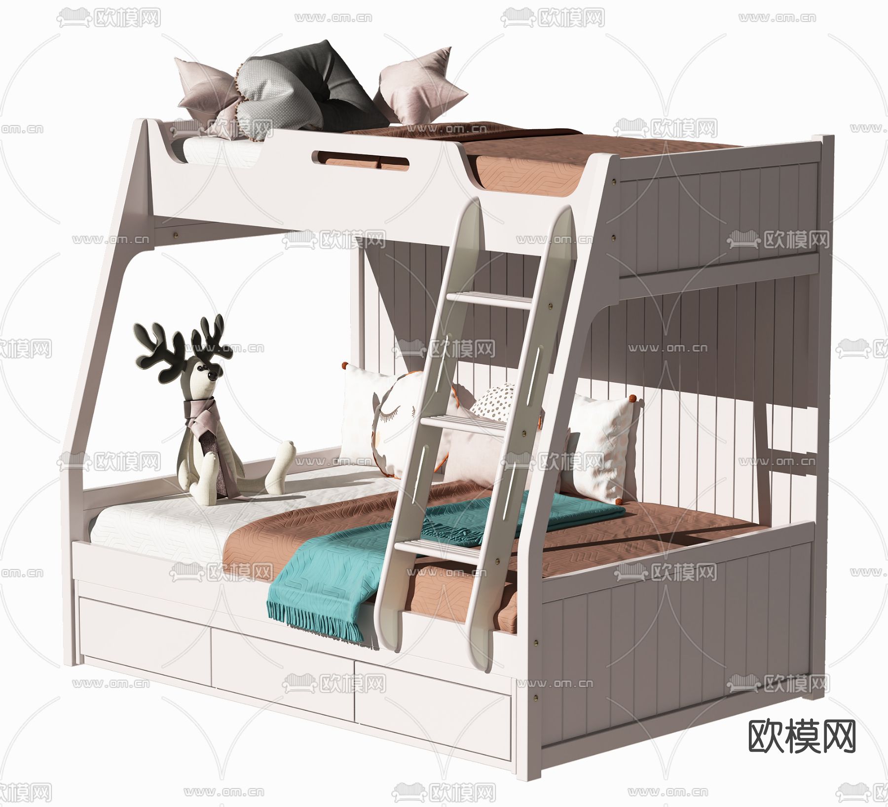 现代上下铺儿童床3d模型下载