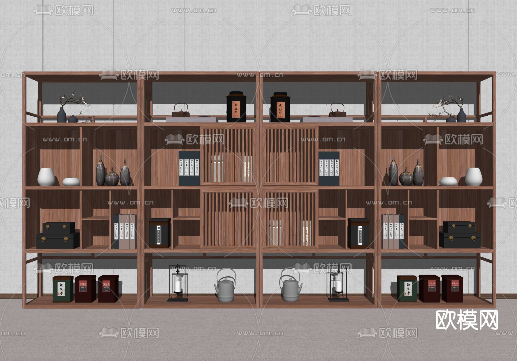 新中式实木博古架su模型下载