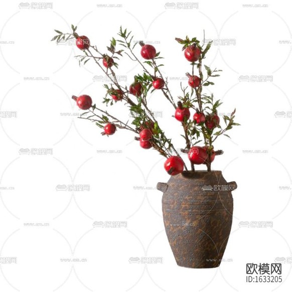新中式复古粗陶花瓶石榴果摆放花艺下载