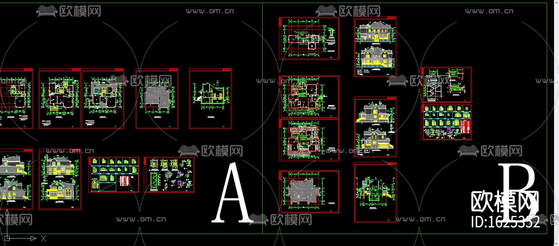 双拼别墅cad施工图效果图下载（渲染图4）