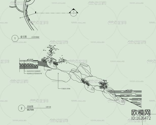 小区景观生态景观湖式cad施工图