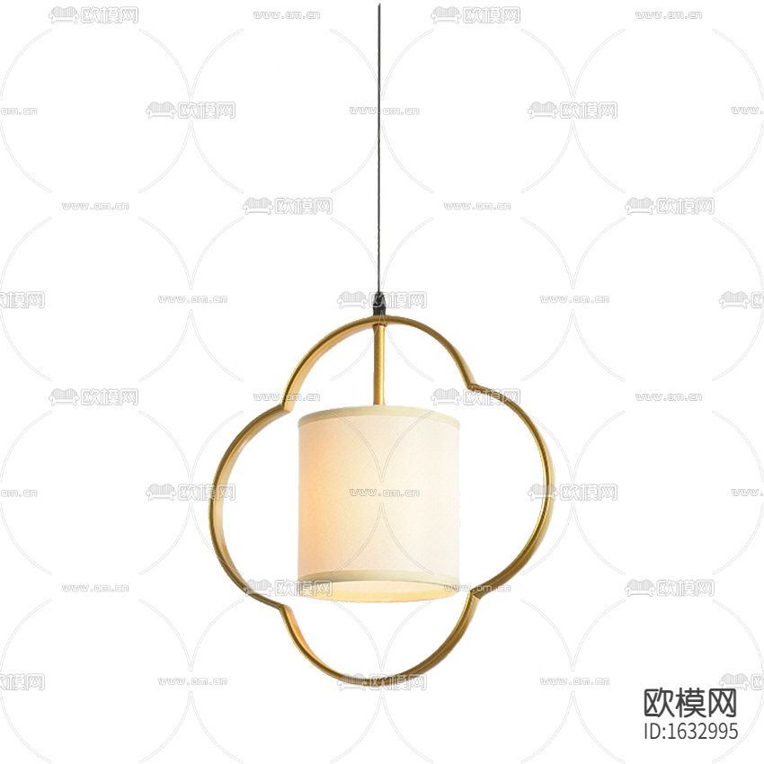 新中式轻奢花边不锈钢吊灯下载