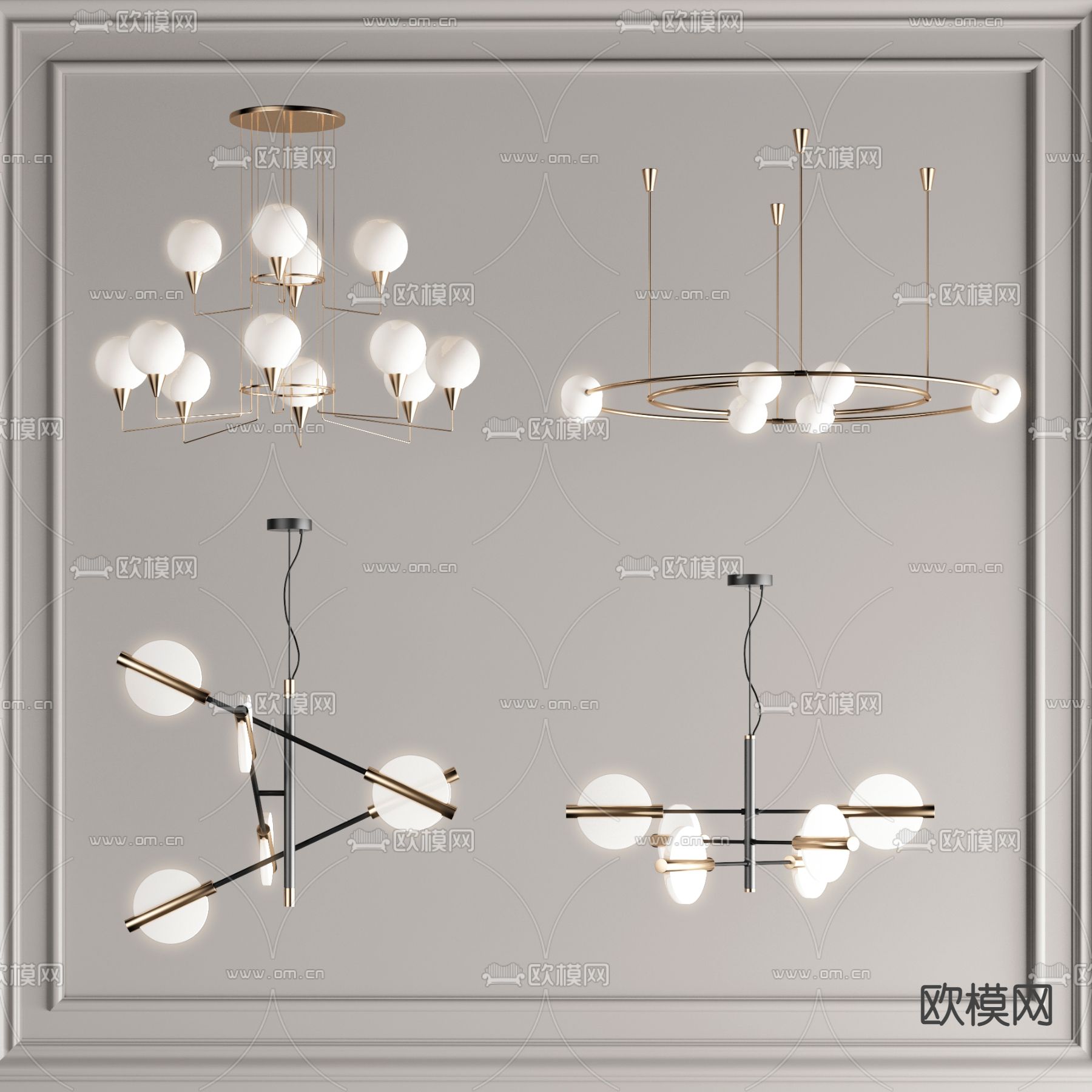 现代轻奢多头吊灯3d模型下载