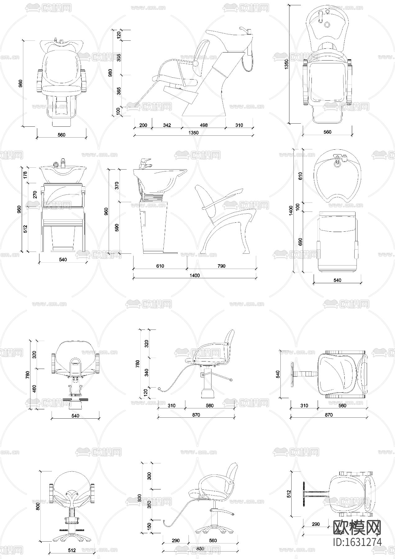 理发店设备cad图库下载