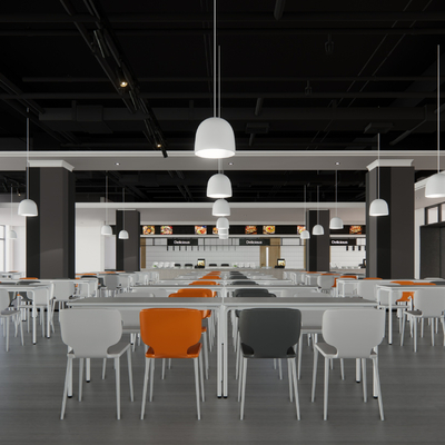  现代员工食堂su模型 