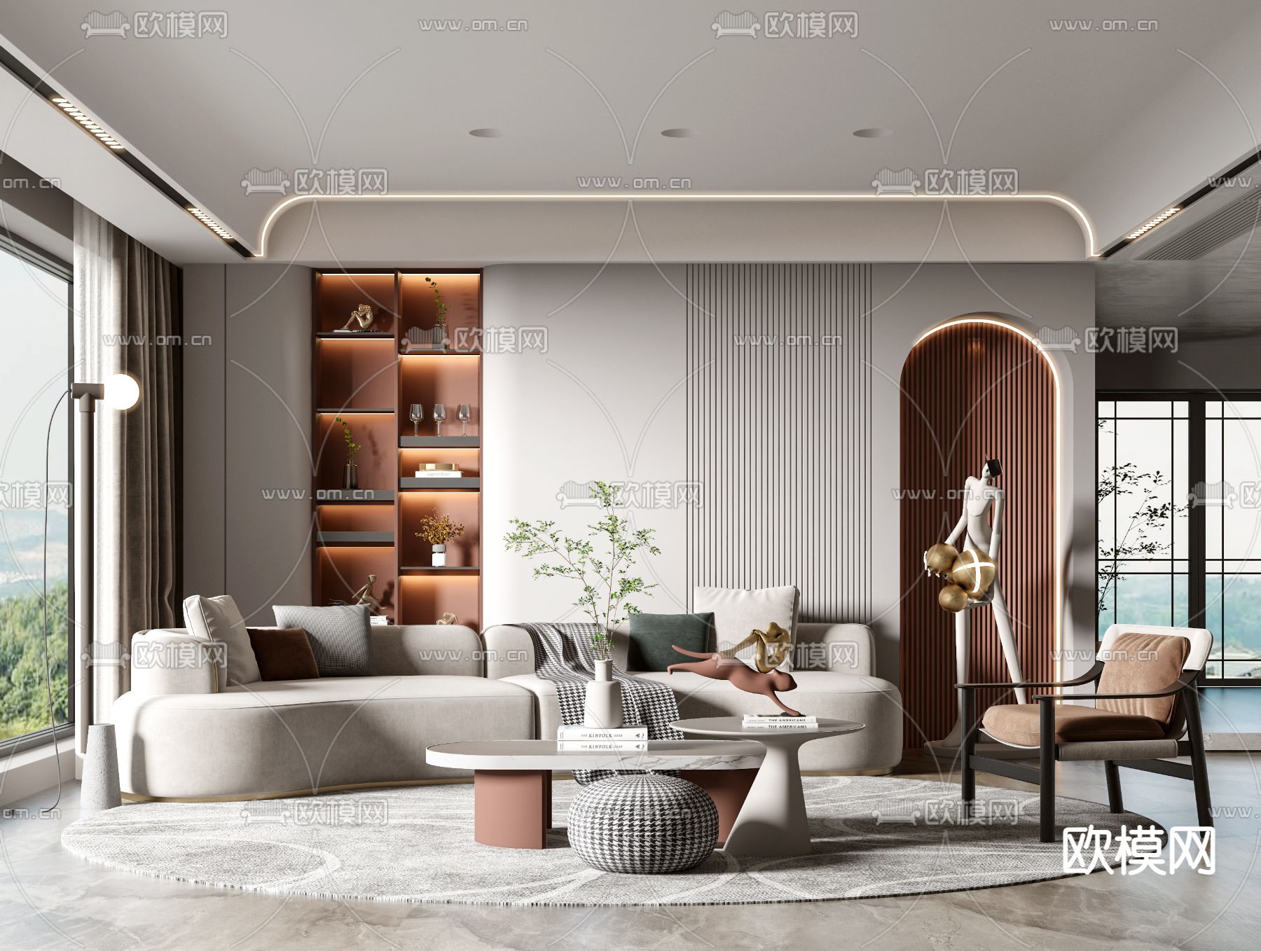 现代布艺圆弧沙发组合3d模型下载_ID10769287_3dmax免费模型-欧模网