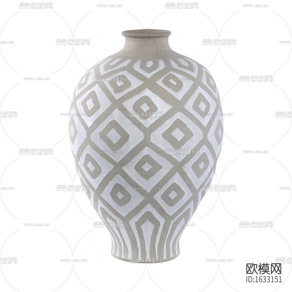 北欧简约灰色菱形花纹白色陶瓷花瓶下载