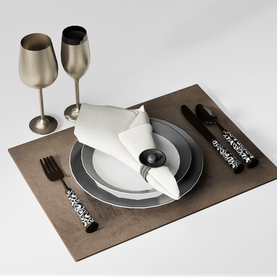  现代杯碟餐具su模型 