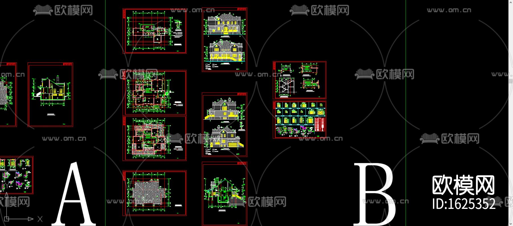 双拼别墅cad施工图效果图下载（渲染图2）