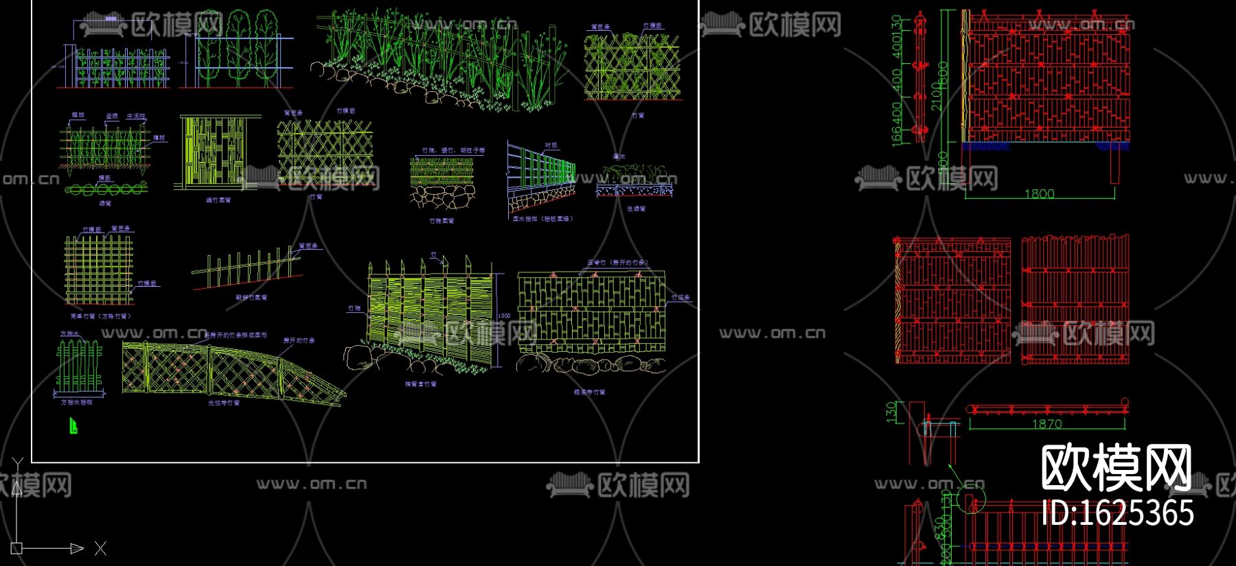 户外篱笆栏杆cad施工图下载（渲染图2）